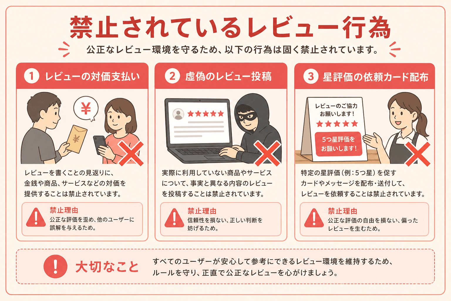 やってはいけない口コミ施策を示すイメージ