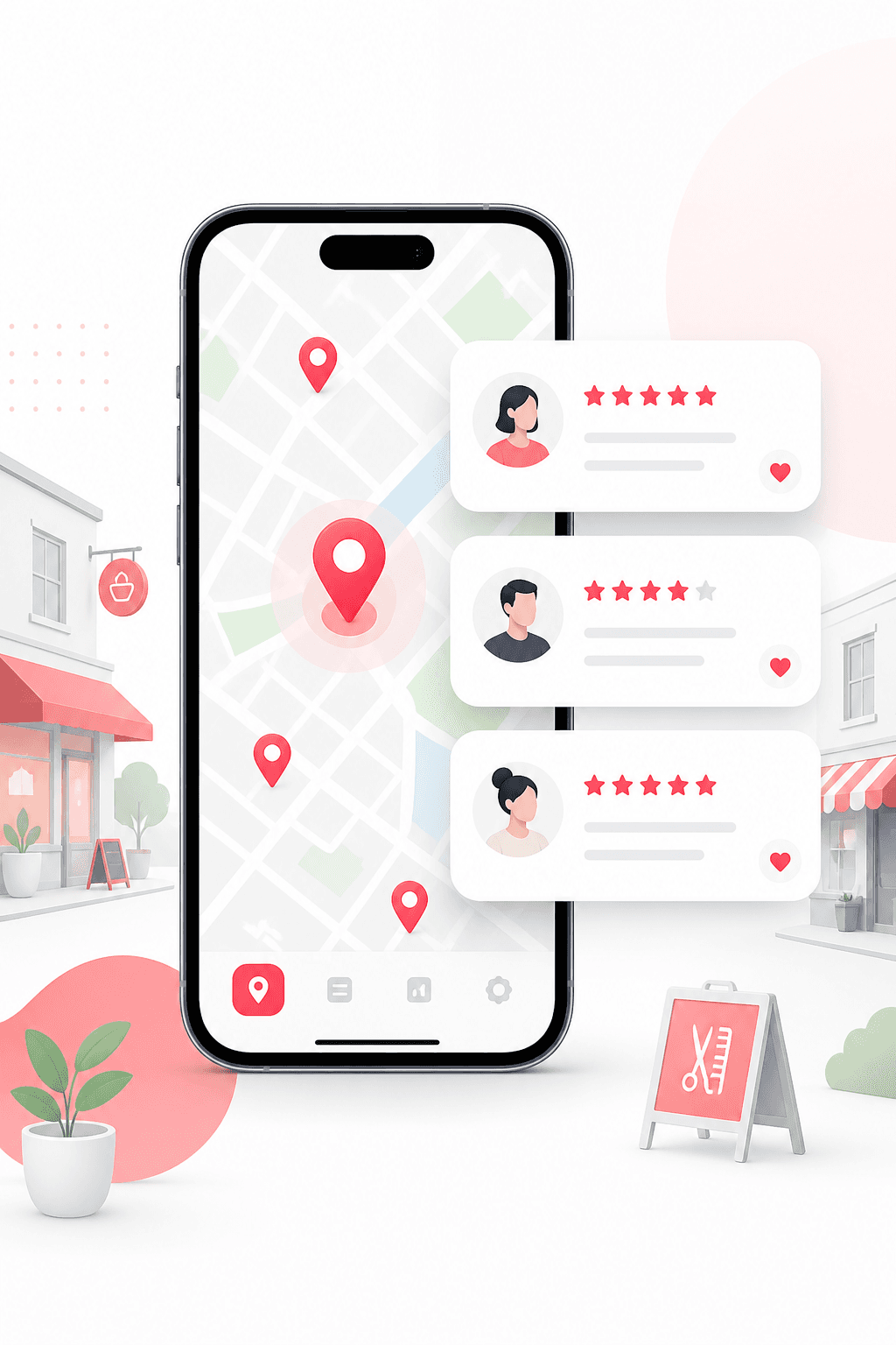 スマートフォンの地図検索と店舗クチコミのイメージ